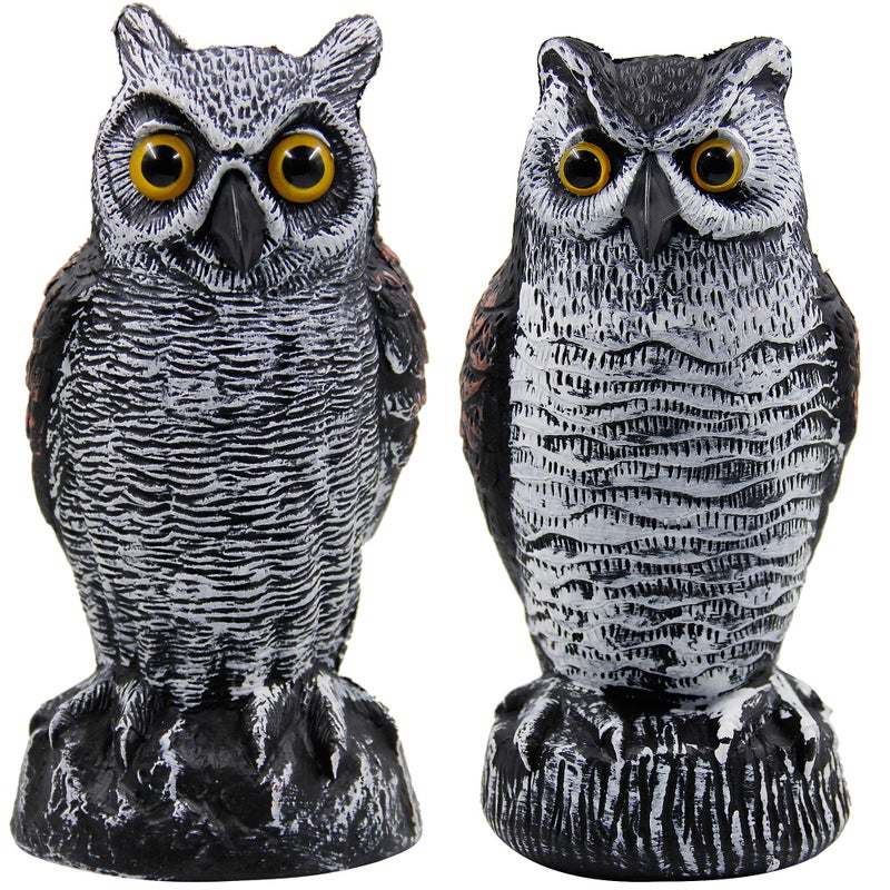 Hausse 2 Pack Fake Horned Owl Bird Scarecrow Decoy 10.5 Inch Height, Plastic Deterrents, Halloween Decoration, Nature Enemy Pest Repellent for Outdoor Garden Yard - Image 1